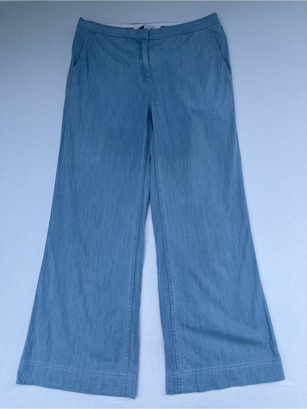 Diane Von Furstenberg Wide Leg Boho 90s Katara Blue Chambray Denim Pants Size 8